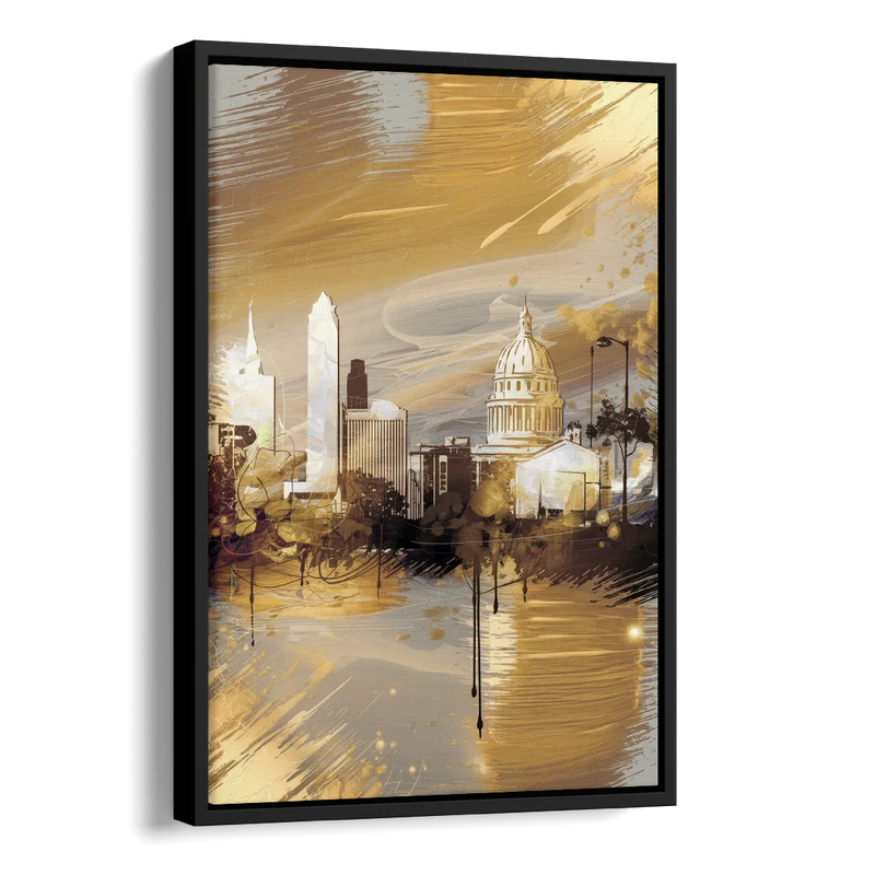 Lincoln Downtown Streetscape Side - Black Canvas Wall Art