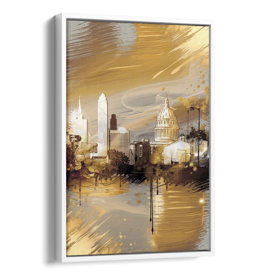 Lincoln Downtown Streetscape Side - White Canvas Wall Art