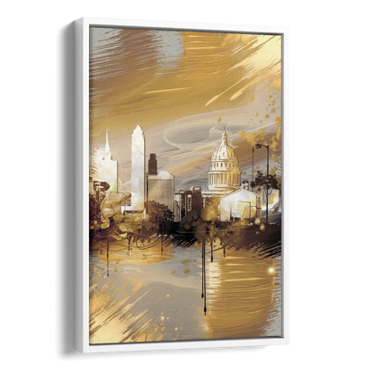 Lincoln Downtown Streetscape Side - White Canvas Wall Art