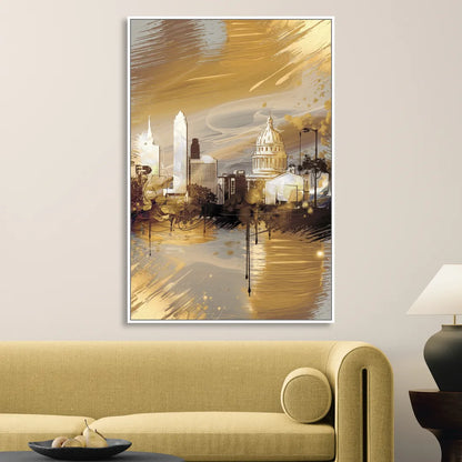 Lincoln Downtown Streetscape Sitting Room - White Canvas Wall Art