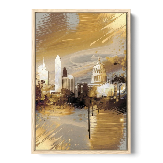 Lincoln Downtown Streetscape - Oak Framed Canvas Wall Art - Front