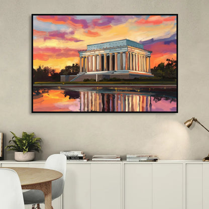Lincoln Memorial Sunset Living Room - Black Canvas Wall Art