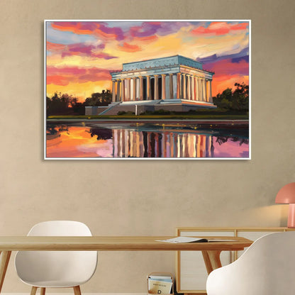 Lincoln Memorial Sunset Sitting Room - White Canvas Wall Art