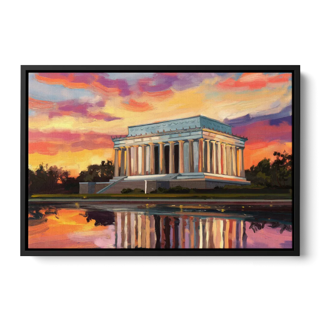 Lincoln Memorial Sunset Front - Black Canvas Wall Art