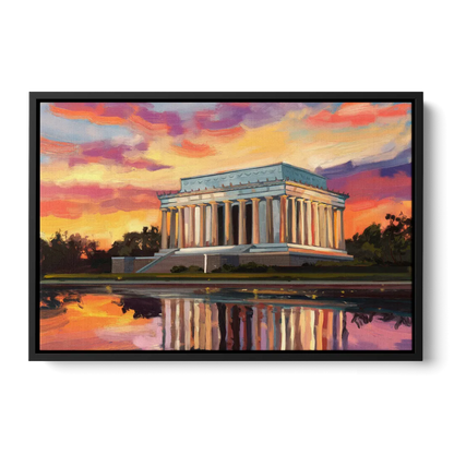 Lincoln Memorial Sunset Front - Black Canvas Wall Art