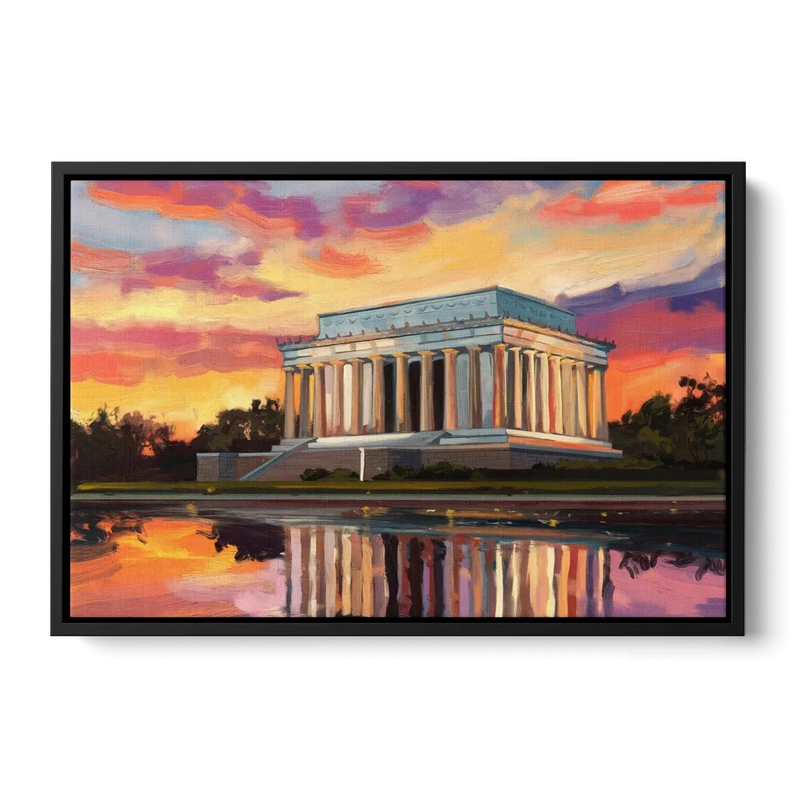 Lincoln Memorial Sunset Front - Black Canvas Wall Art