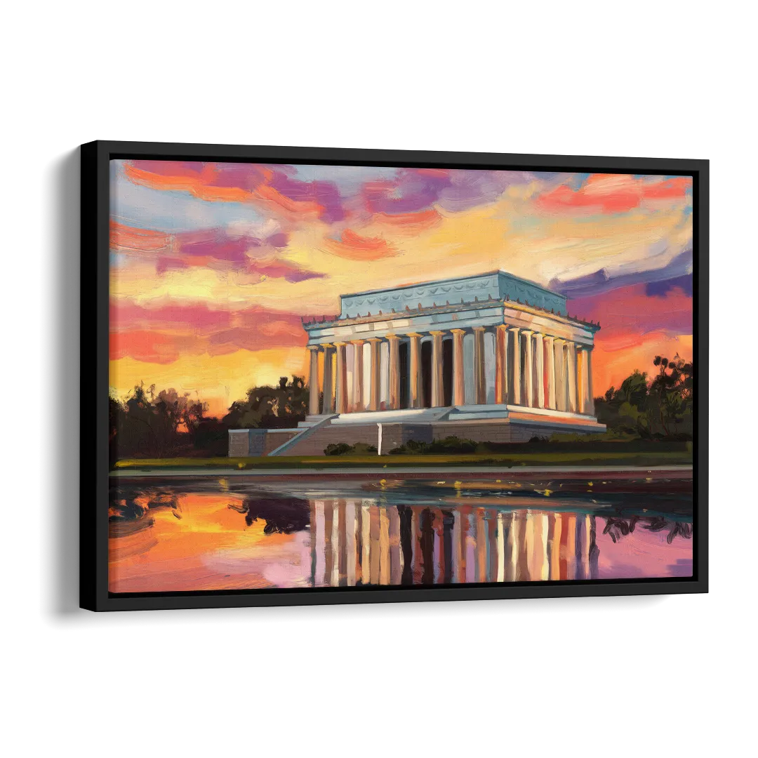 Lincoln Memorial Sunset Side - Black Canvas Wall Art
