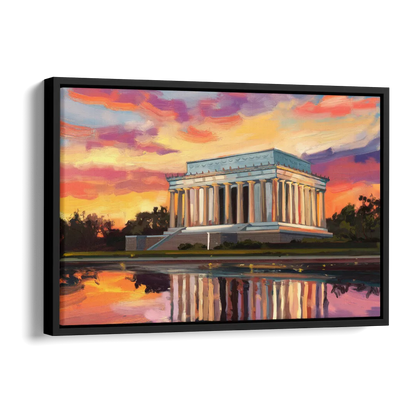 Lincoln Memorial Sunset Side - Black Canvas Wall Art