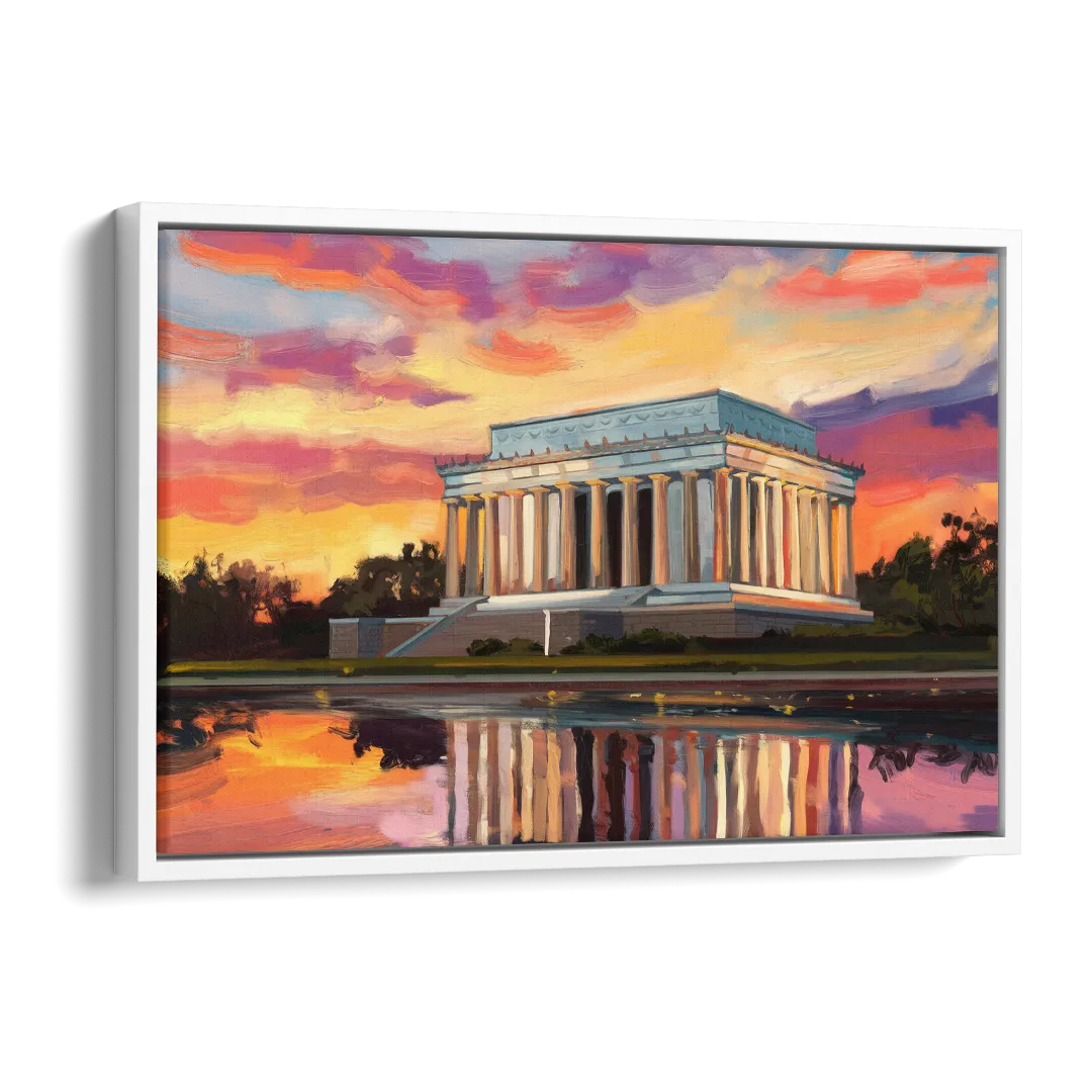 Lincoln Memorial Sunset Side - White Canvas Wall Art