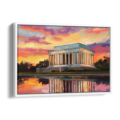 Lincoln Memorial Sunset Side - White Canvas Wall Art