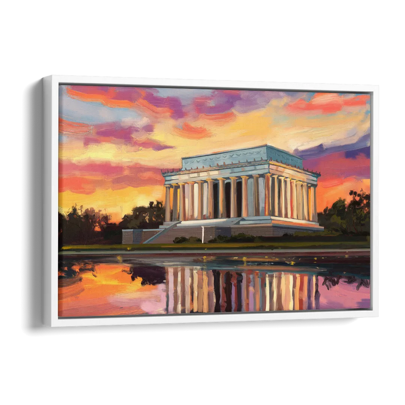 Lincoln Memorial Sunset Side - White Canvas Wall Art