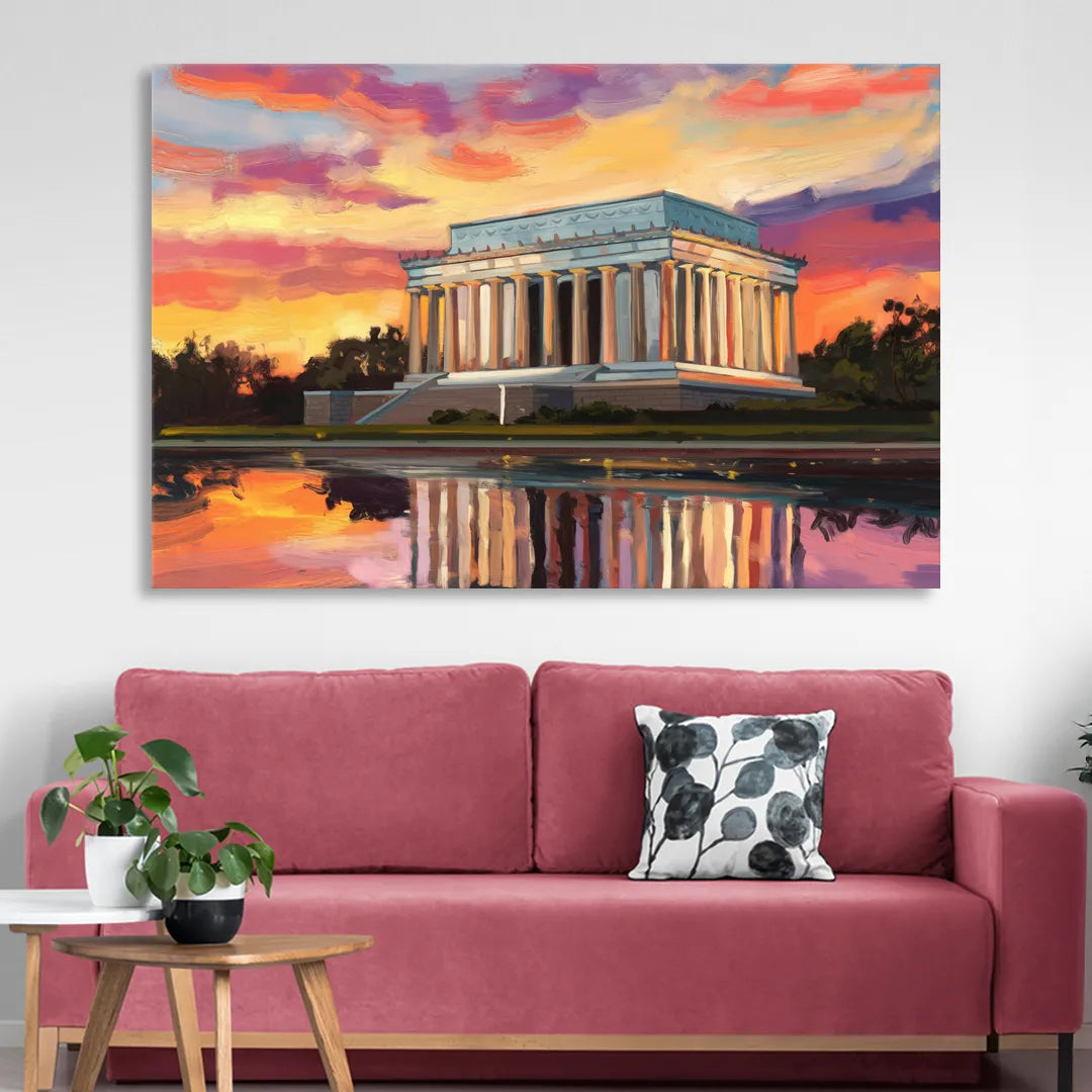 Lincoln Memorial Sunset Sitting Room - Canvas Wall Art