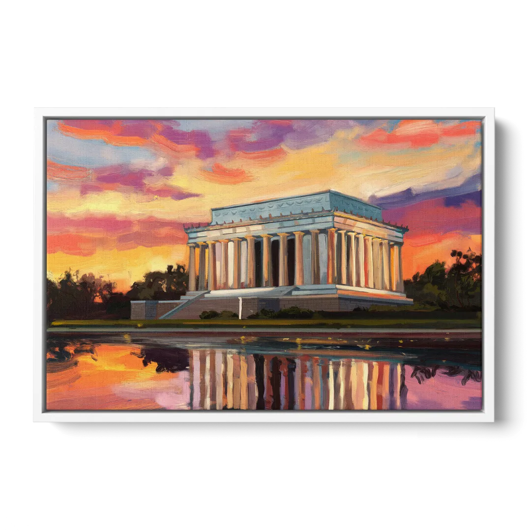 Lincoln Memorial Sunset Front - White Canvas Wall Art
