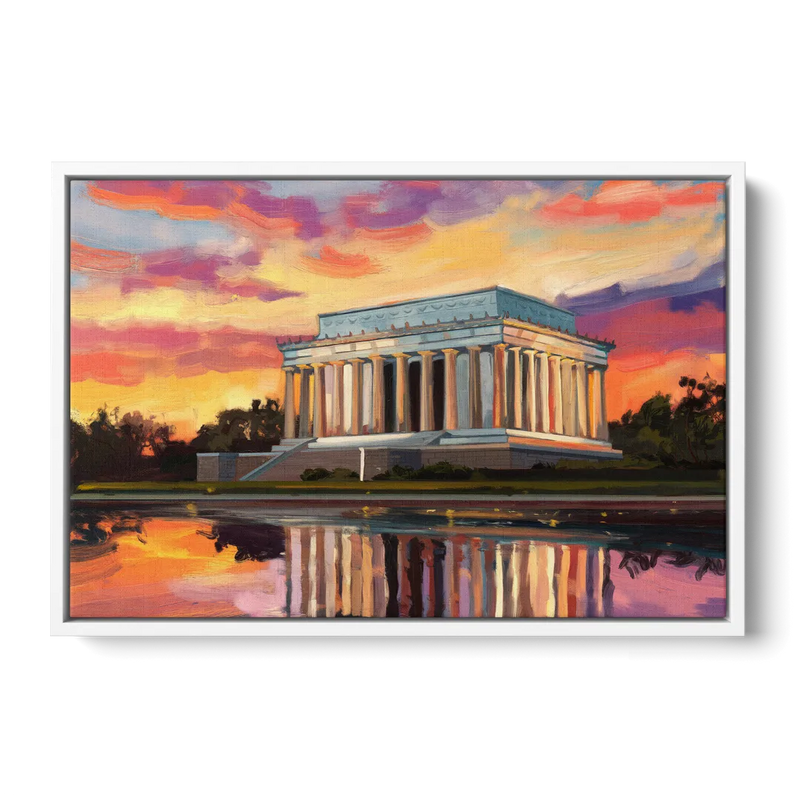 Lincoln Memorial Sunset Front - White Canvas Wall Art