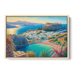 Lindos Views - Oak Framed Canvas Wall Art - Front
