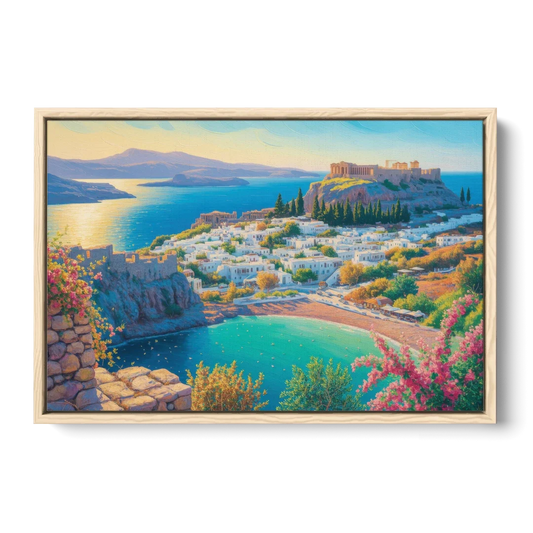 Lindos Views - Oak Framed Canvas Wall Art - Front