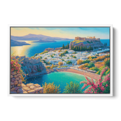 Lindos Views - White Framed Canvas Wall Art - Front