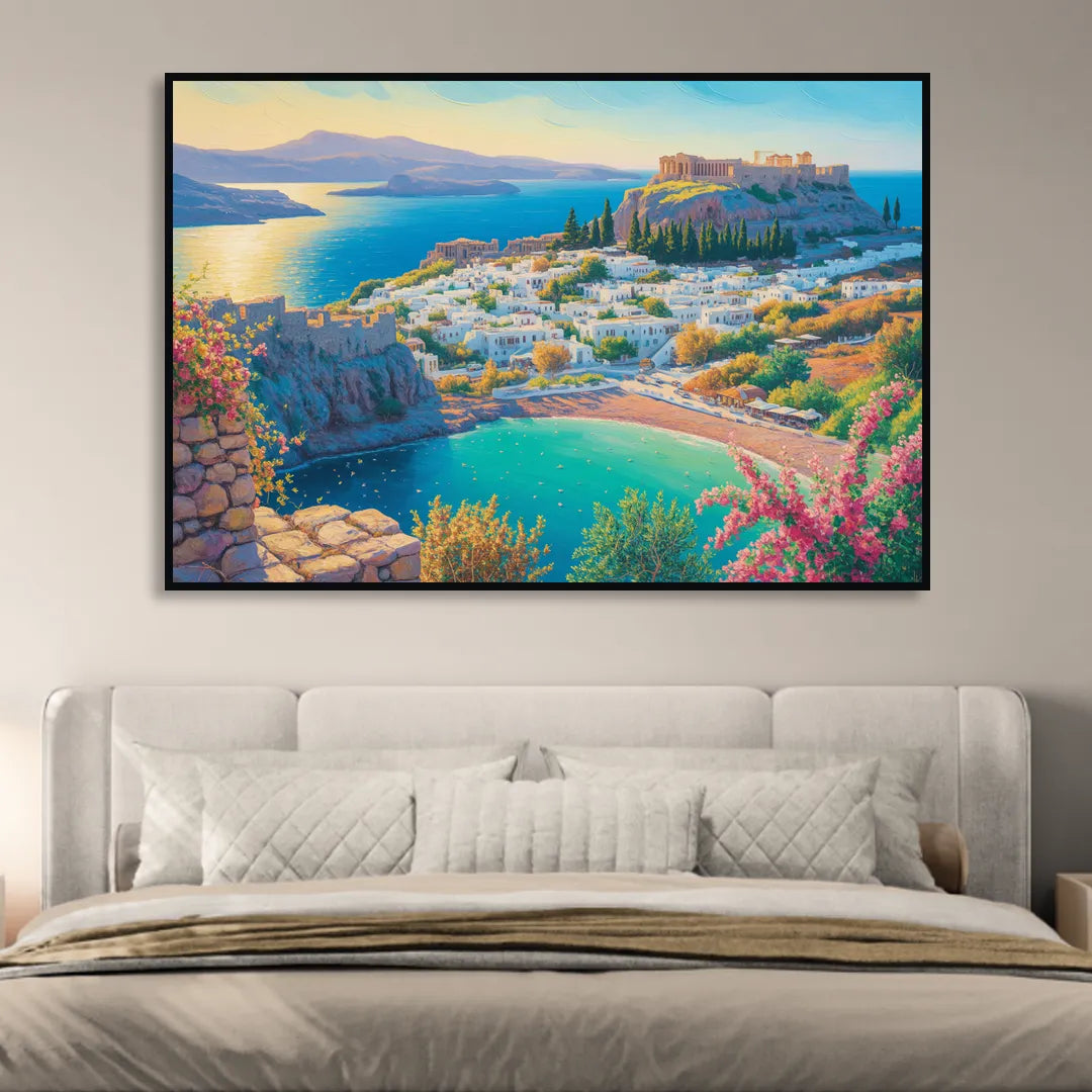 Lindos Views Living Room - Black Canvas Wall Art