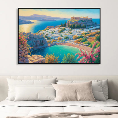 Lindos Views Sitting Room - Black Canvas Wall Art