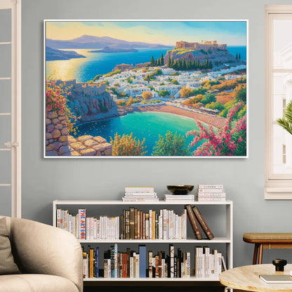 Lindos Views Sitting Room - White Canvas Wall Art