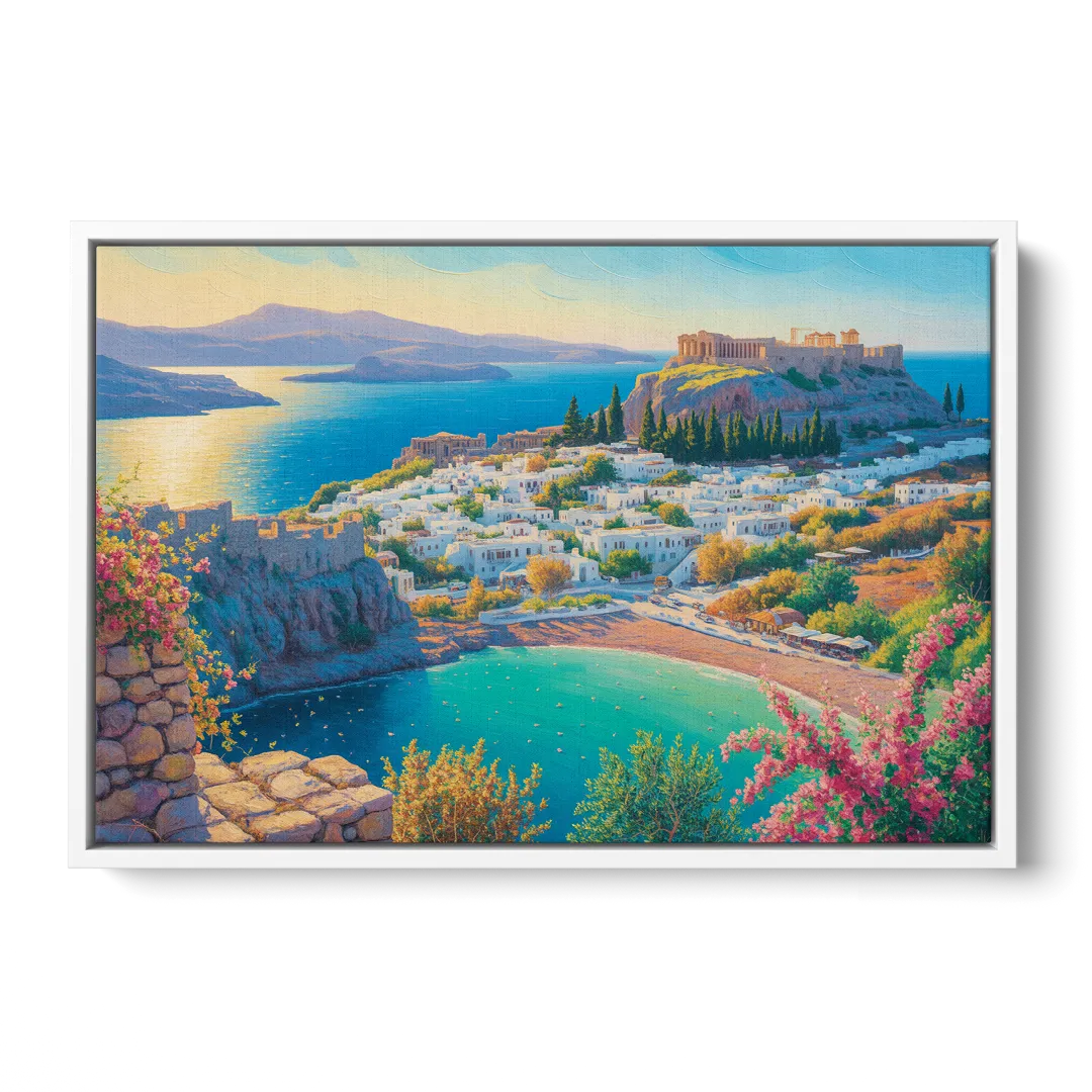Lindos Views Front - White Canvas Wall Art