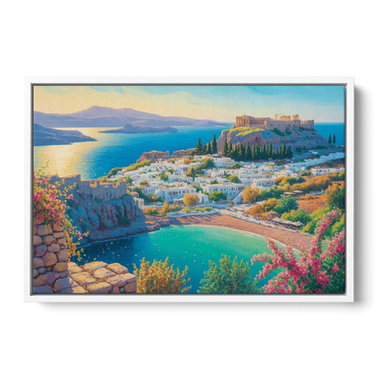 Lindos Views Front - White Canvas Wall Art