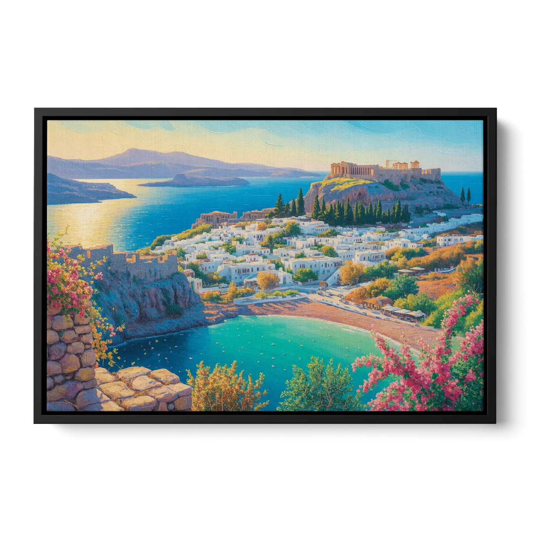 Lindos Views Front - Black Canvas Wall Art