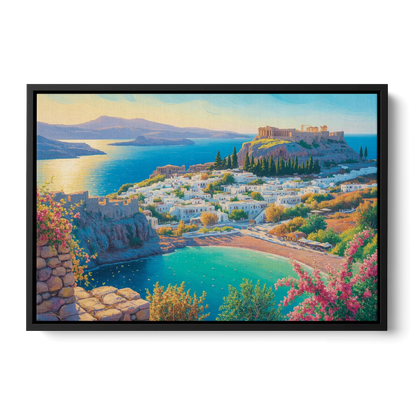 Lindos Views Front - Black Canvas Wall Art