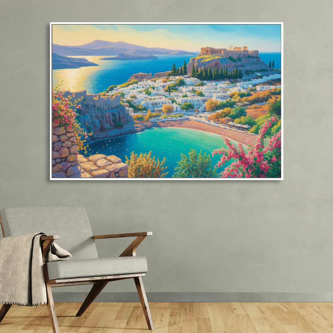 Lindos Views Living Room - White Canvas Wall Art