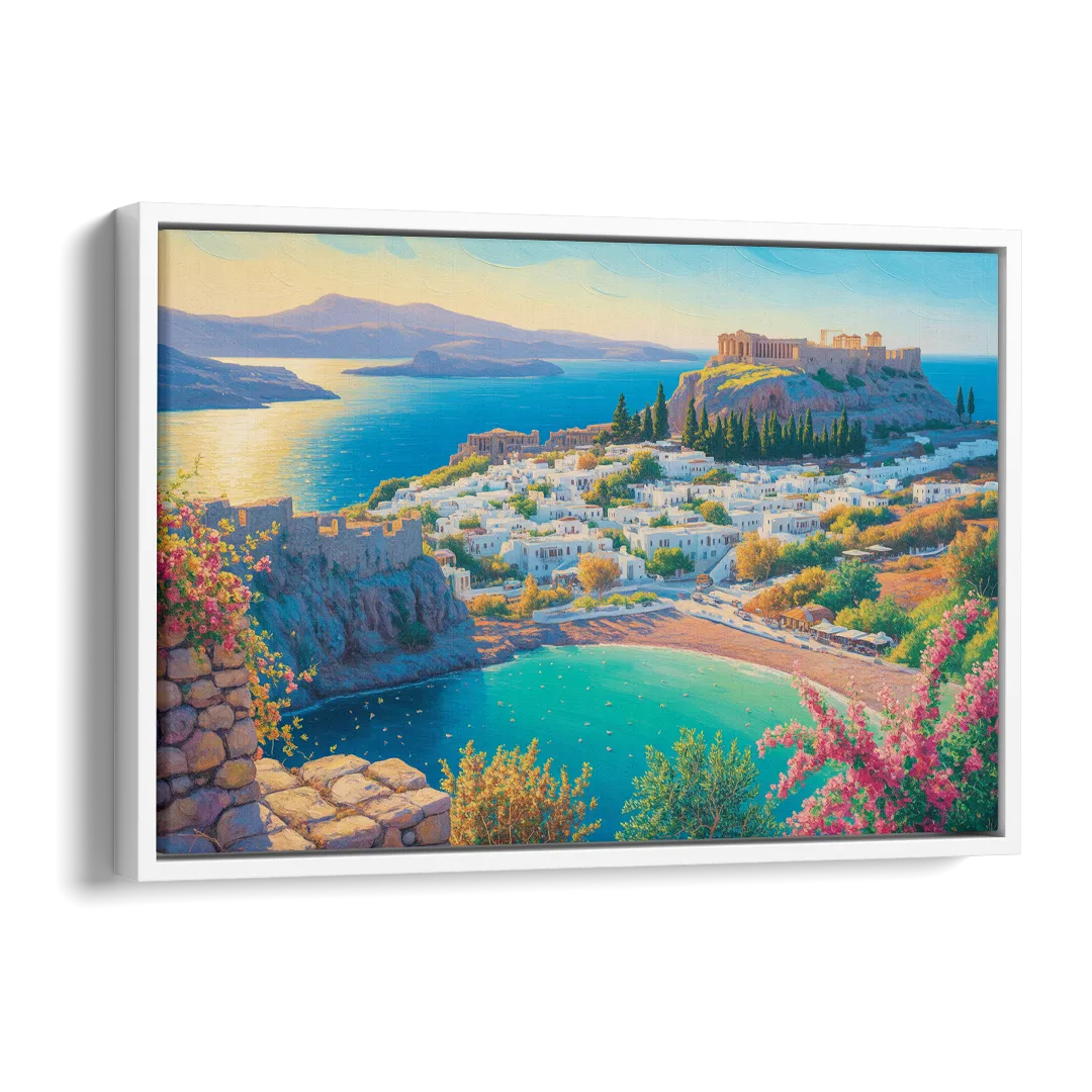 Lindos Views Side - White Canvas Wall Art