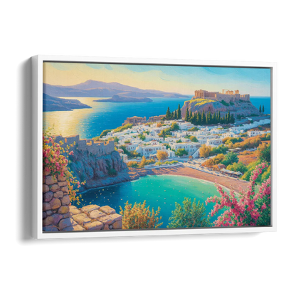 Lindos Views Side - White Canvas Wall Art