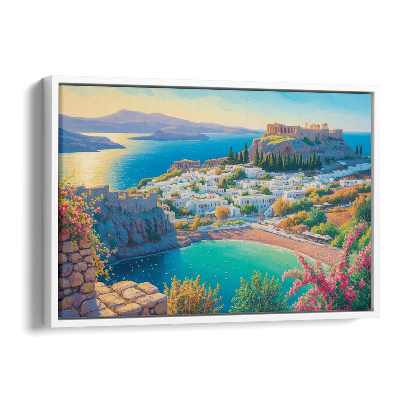 Lindos Views Side - White Canvas Wall Art