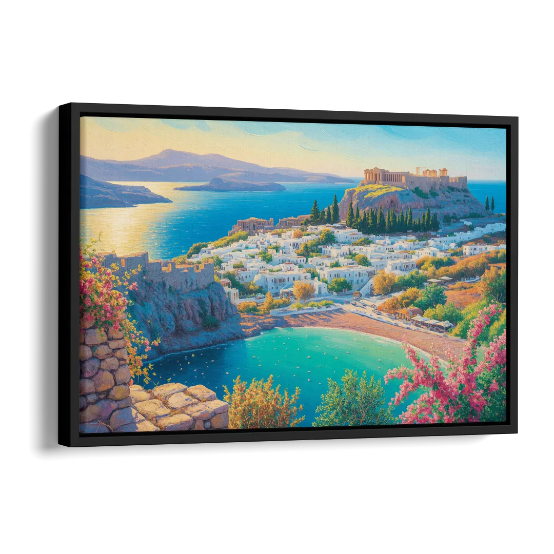 Lindos Views Side - Black Canvas Wall Art