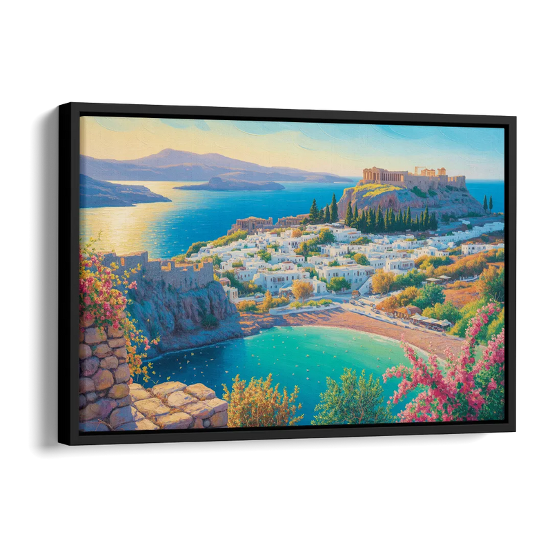 Lindos Views Side - Black Canvas Wall Art
