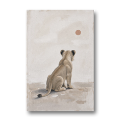 Lion Cub Gazing at a Low Pale Sun - Canvas Wall Art - Front