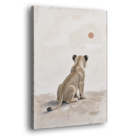 Lion Cub Gazing at a Low Pale Sun - Canvas Wall Art - Side