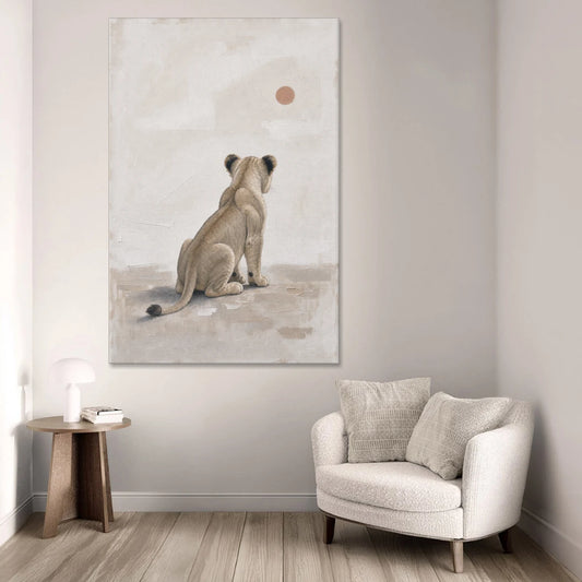 Lion Cub Gazing at a Low Pale Sun - Canvas Wall Art - Sofa - 40x60