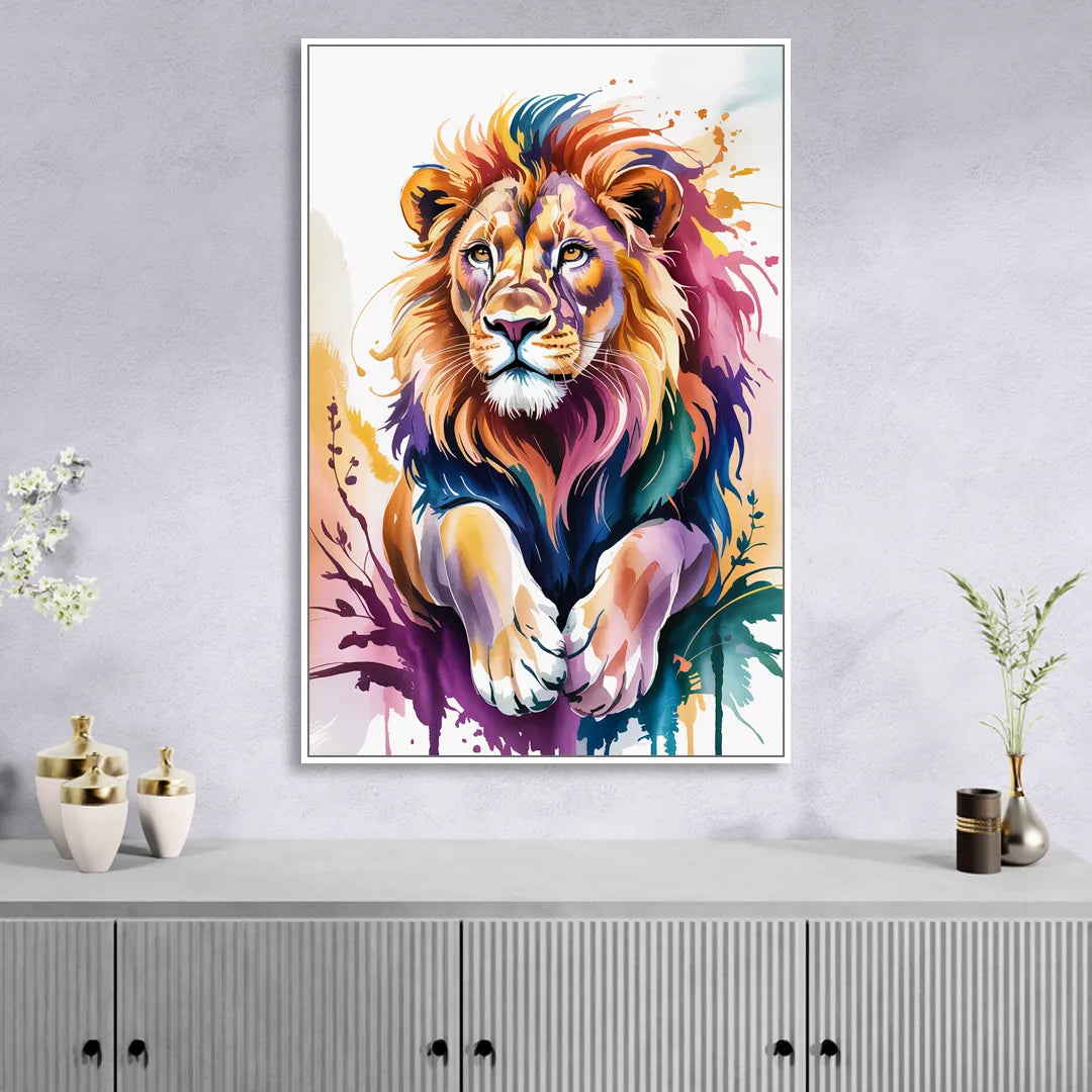 Lion in Abstract Form Living Room - White Canvas Wall Art
