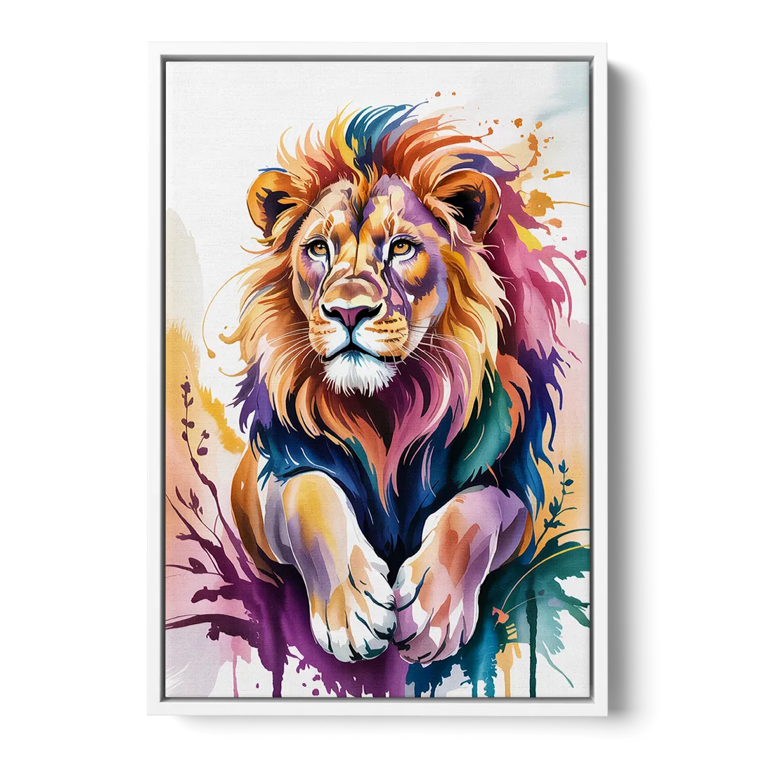 Lion in Abstract Form - White Frame Canvas