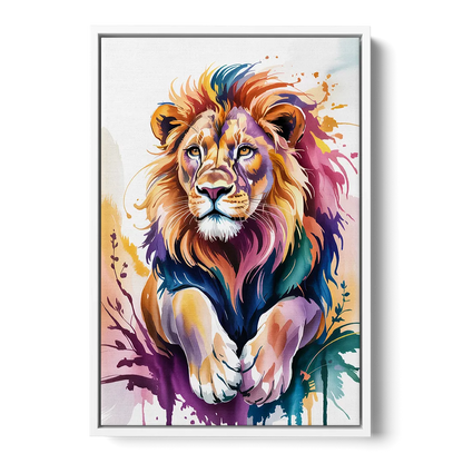 Lion in Abstract Form Front - White Canvas Wall Art