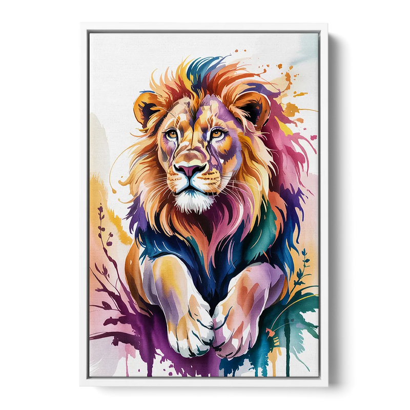 Lion in Abstract Form Front - White Canvas Wall Art