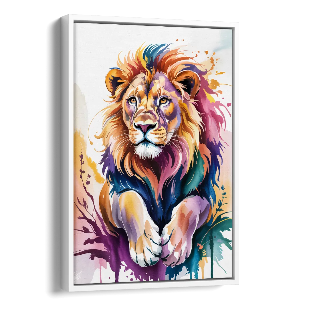 Lion in Abstract Form Side - White Canvas Wall Art