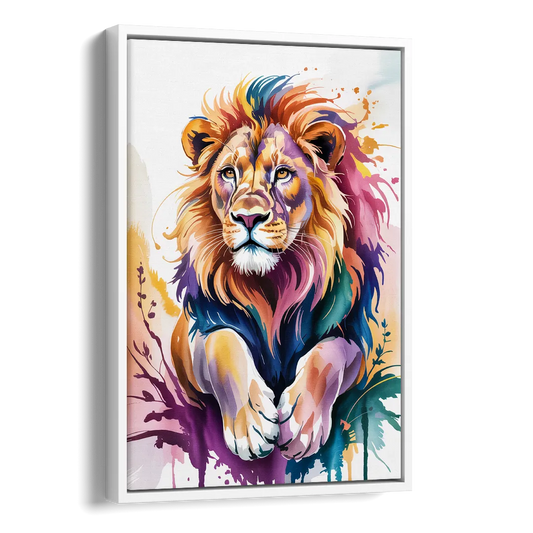 Lion in Abstract Form Side - White Canvas Wall Art