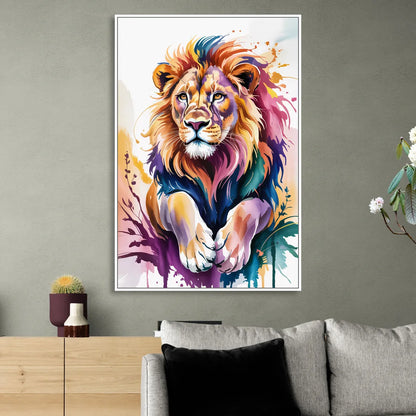 Lion in Abstract Form Sitting Room - White Canvas Wall Art