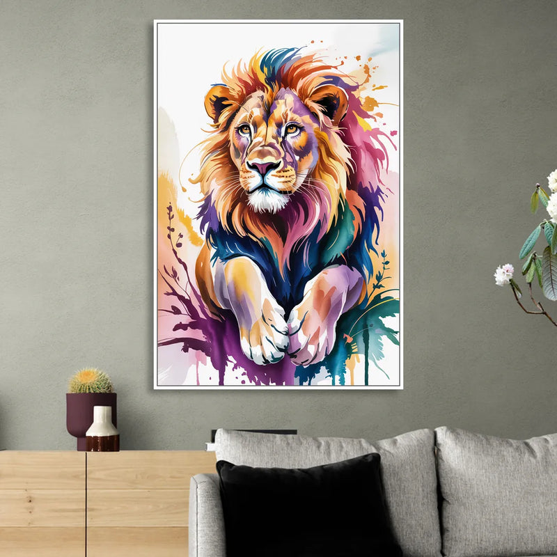 Lion in Abstract Form Sitting Room - White Canvas Wall Art