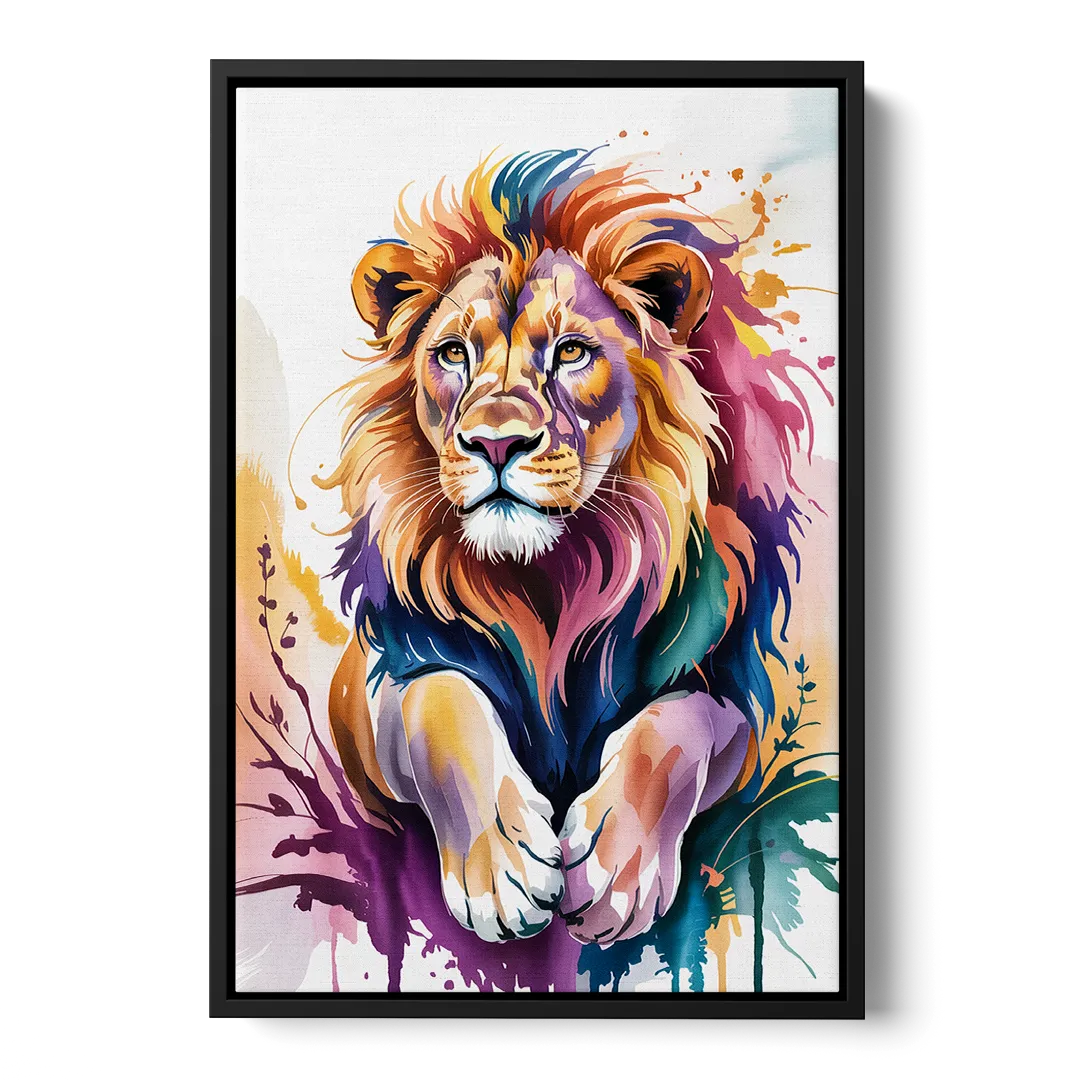 Lion in Abstract Form Front - Black Canvas Wall Art