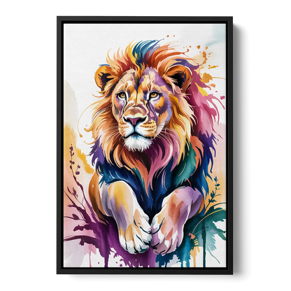 Lion in Abstract Form Front - Black Canvas Wall Art