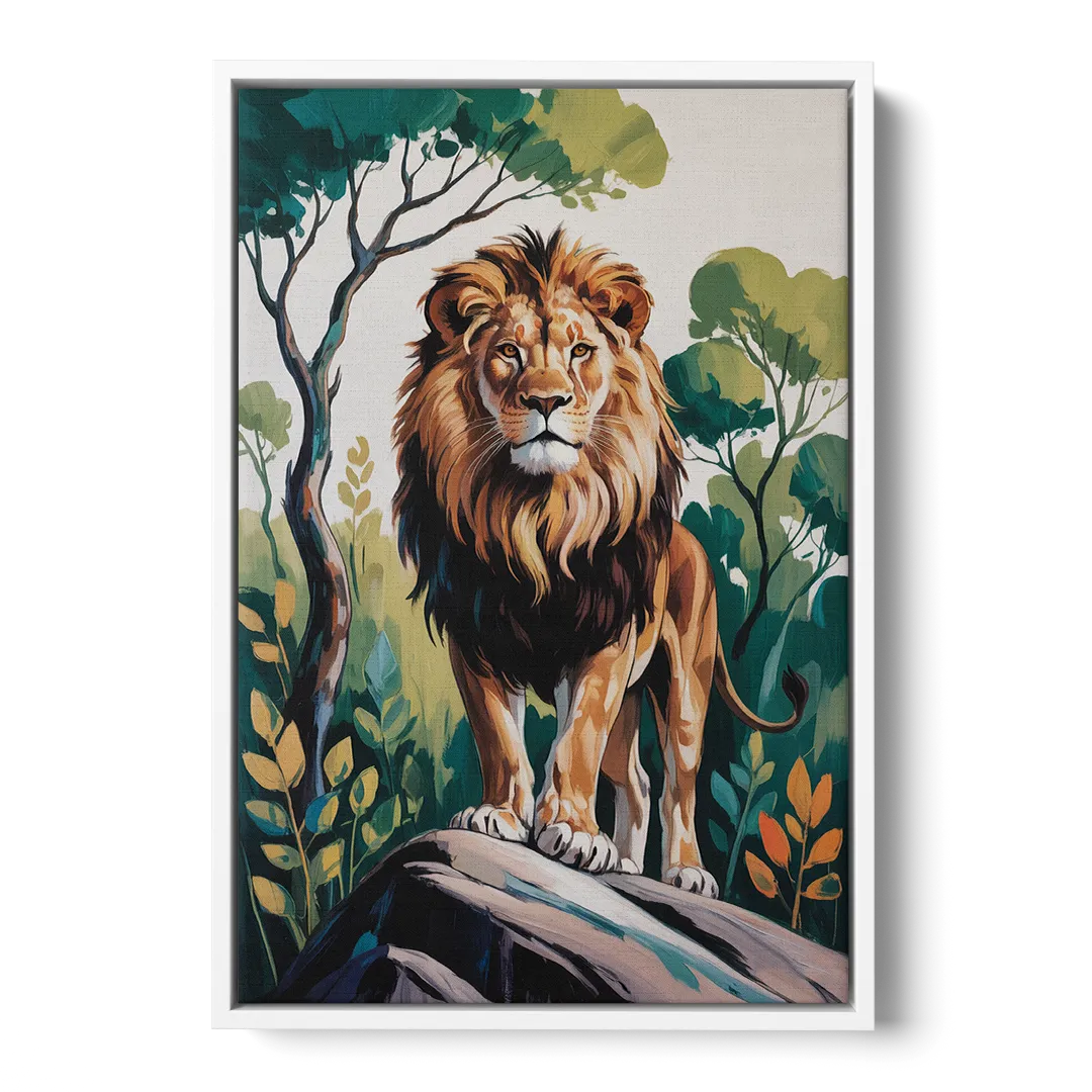 Lion in Harmony - White Frame Canvas