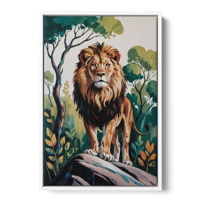 Lion in Harmony - White Frame Canvas