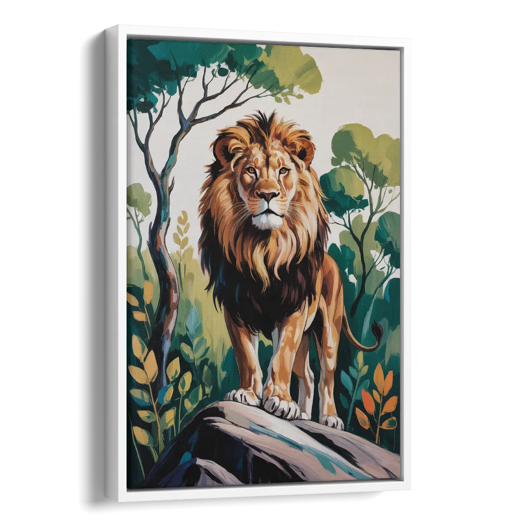 Lion in Harmony Side - White Canvas Wall Art